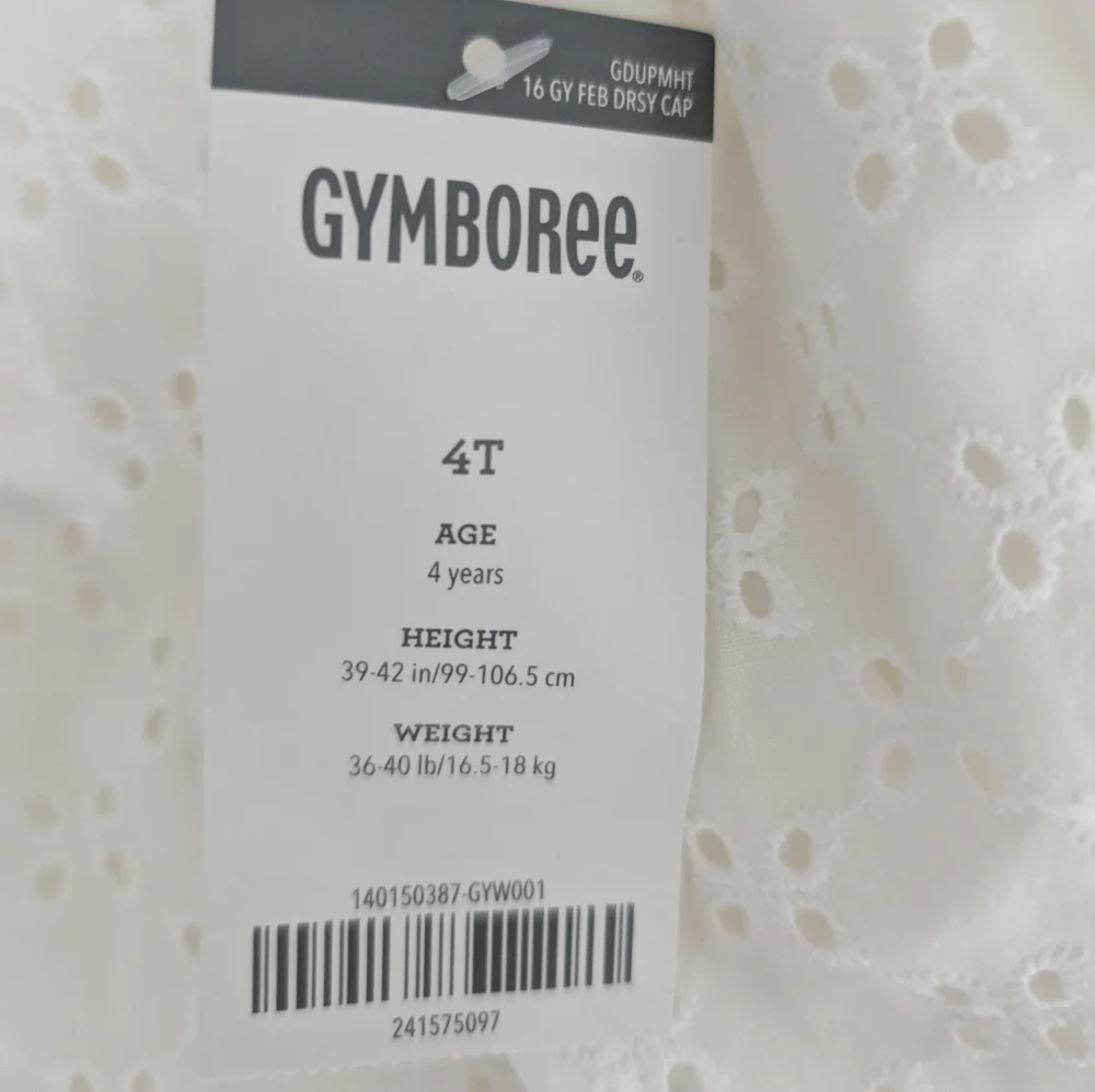 NWT Gymboree Embroidery Girls White Dress Sleeveless Cotton Size 4T